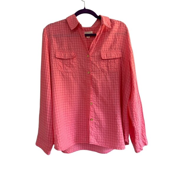 Charter Club Pink Linen Blend Button-Up Shirt Roll-Tab Sleeves XL - Picture 1 of 6